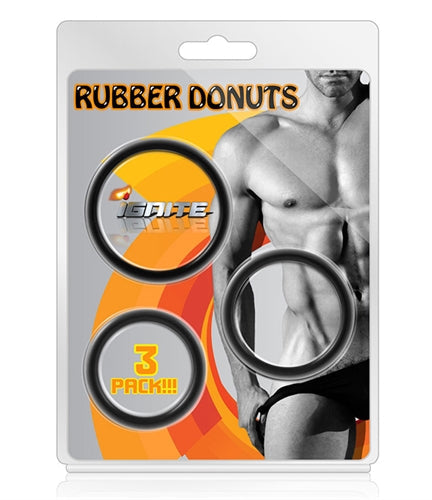 Rubber Donuts (Black) – 3 Pc Phthalate-Free Cock Rings Set