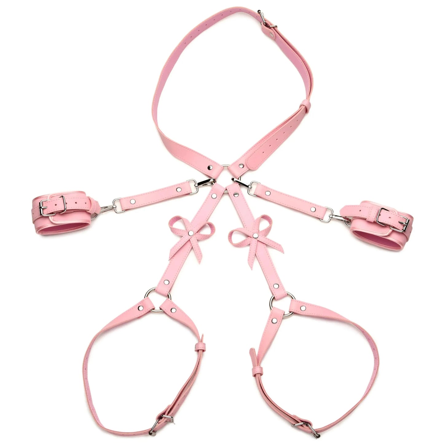 Bondage Harness with Bows (Pink) – Medium/Large Vegan Faux Leather Harness
