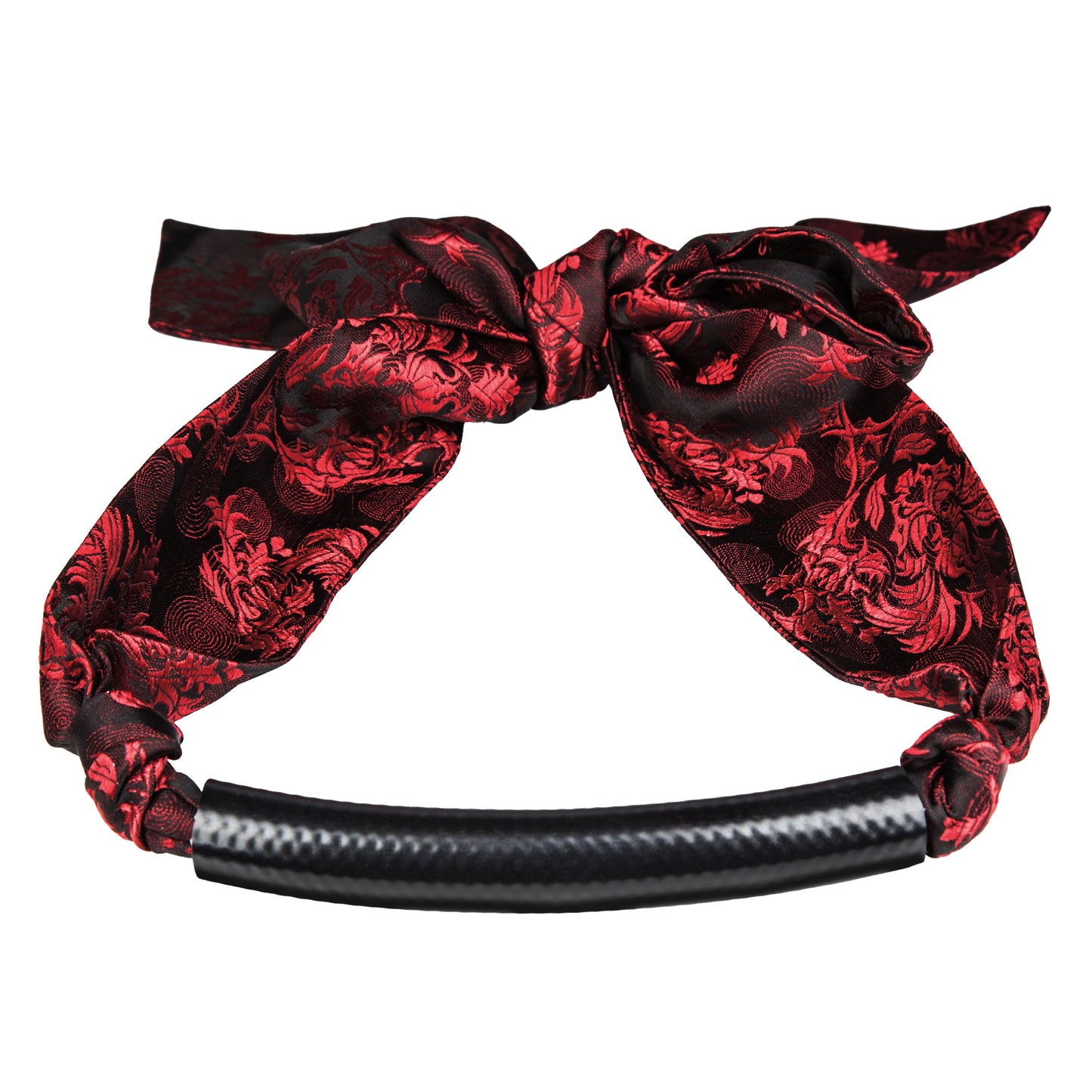 Scandal Bar Gag with Black PVC Plastic Bar and Red Black Brocade Double-Padded Strap