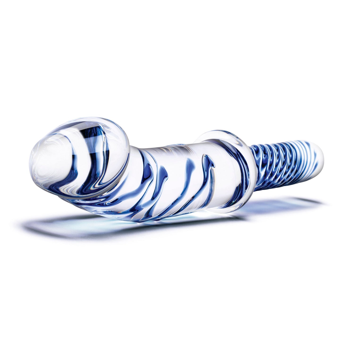 Glas 11 Inch Realistic Double Ended Blue and White Glass Dildo With Handle