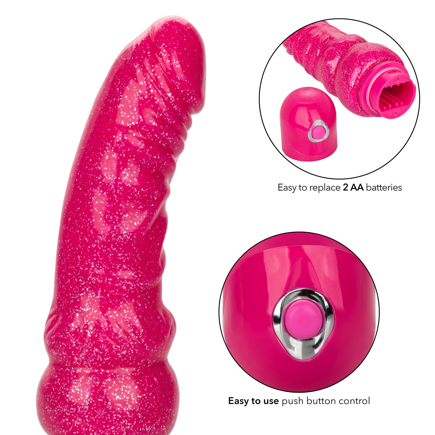 Naughty Bits Lady Boner Bendable Personal Vibrator Pink Glitter 10 Function Waterproof
