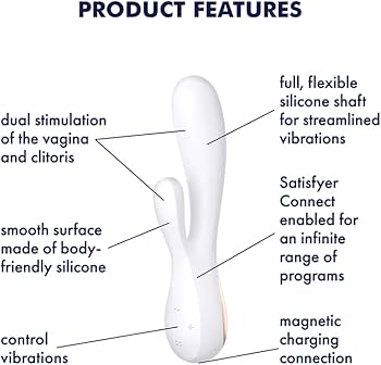 Satisfyer Mono Flex White Waterproof Silicone Vibrator with Dual Motors and Bluetooth App Compatibility