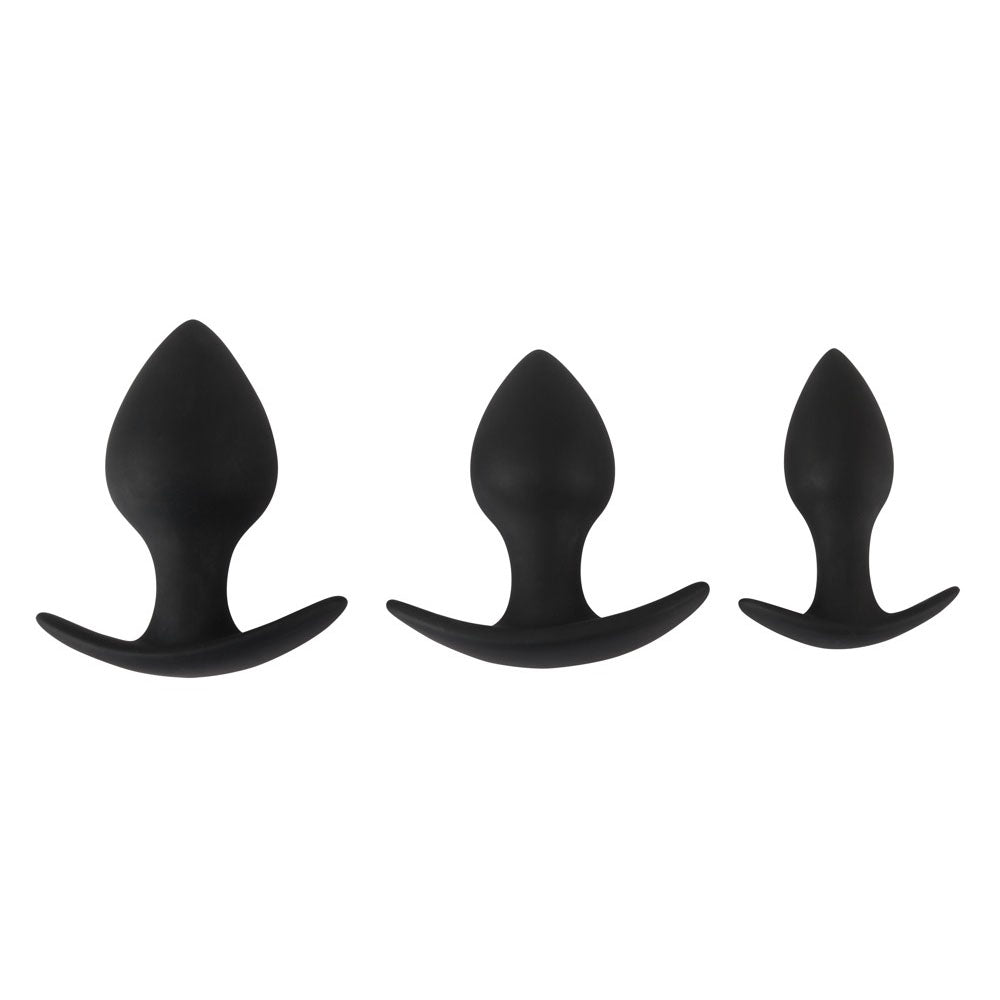 Black Velvet Silicone Three Piece Butt Plug Set for Anal Training