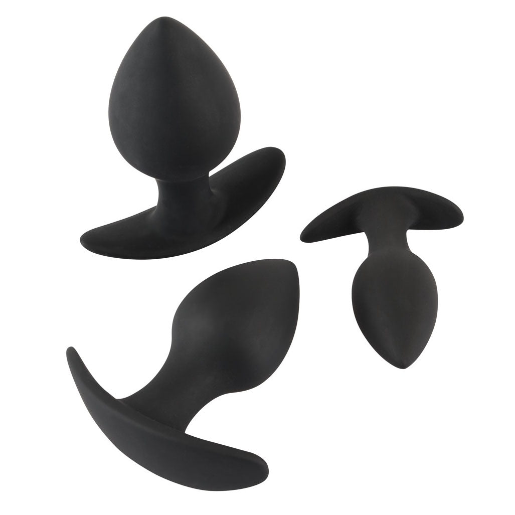 Black Velvet Silicone Three Piece Butt Plug Set for Anal Training