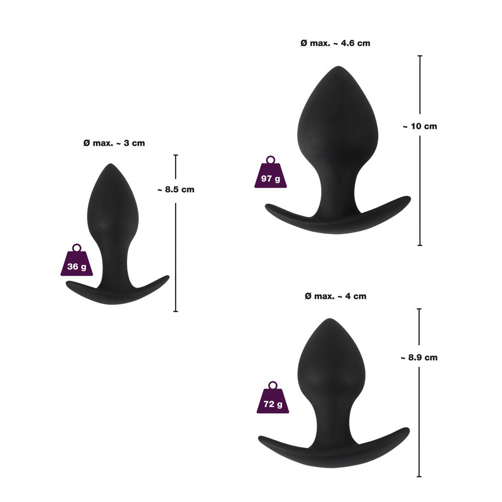 Black Velvet Silicone Three Piece Butt Plug Set for Anal Training