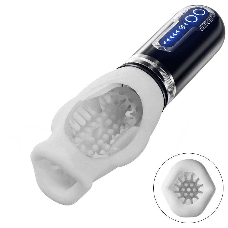 Tornado 2.0 - Dual Motor Oralsex Analog Male Stroker 7 Vibrations 5 Retractions 5 Rotations white and black Masturbation Cup
