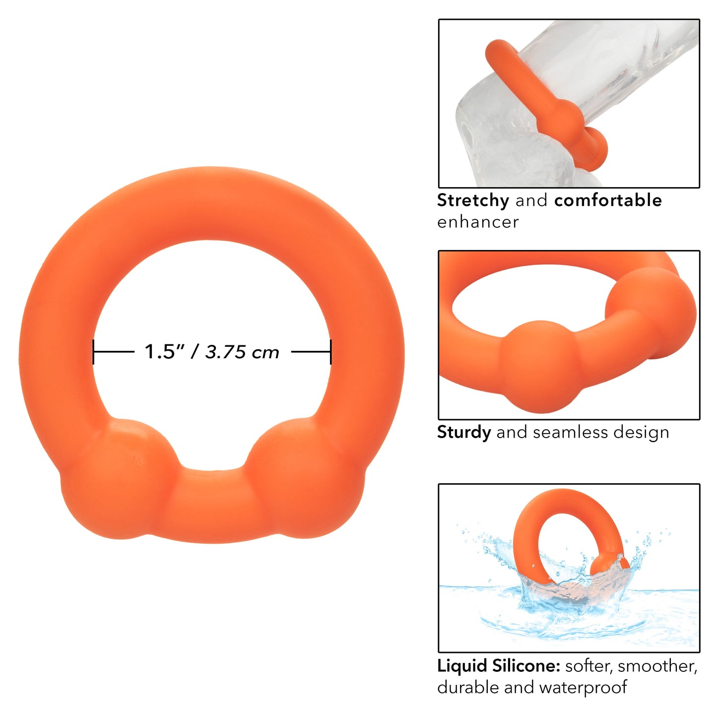 Alpha Liquid Silicone Dual Ball Ring Orange Ultra Stretchy Enhancer Ring