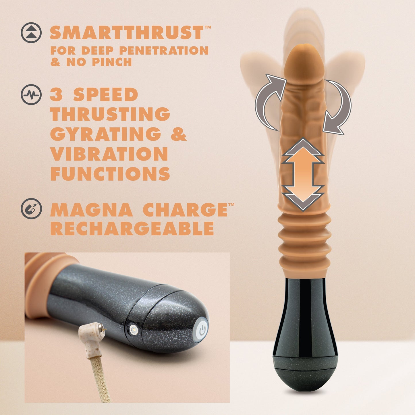 Dr. Arthur Realistic Silicone Vibrating Thrusting Dildo Tan