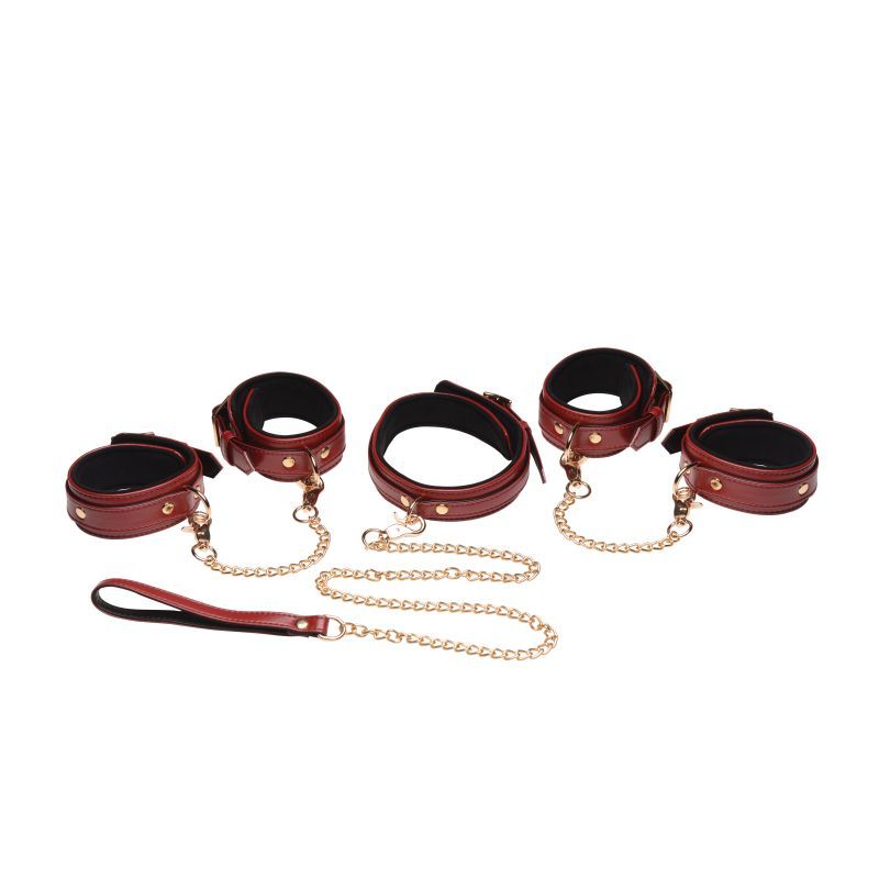 6 Piece Bondage Set – Vegan PU Leather Restraints and Cuffs Kit