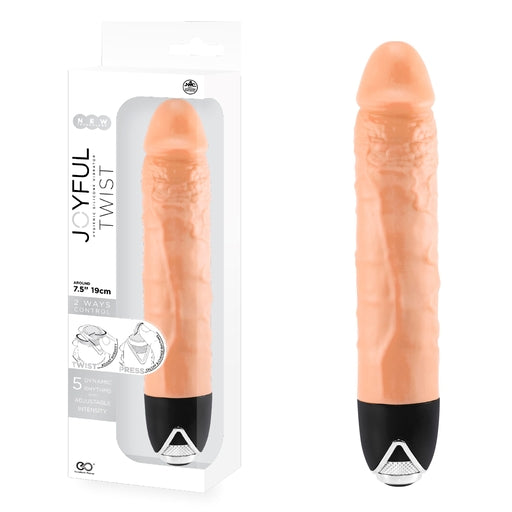 Joyful Twist 7.5 Inch Silicone Vibrator Flesh with 2-Way Control and Adjustable Intensity