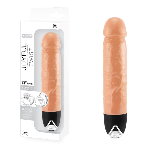 Joyful Twist Silicone Vibrator 7.5 Inch Flesh Color with 2-Way Control and 5 Dynamic Rhythms