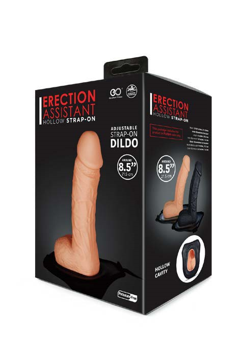 Erection Assistant Hollow Strap On 8.5 Inch Flesh Colored Adjustable Dildo with Harness