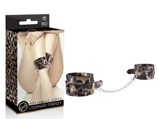 Leopard Frenzy Adjustable Ankle Cuffs with D-Ring and Chain