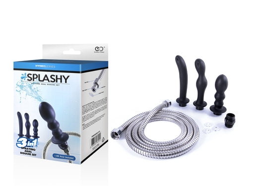 Hydro Series Splashy 3 Butt Plugs with Hose Kit Stainless Steel Spraying Anal Douche Set