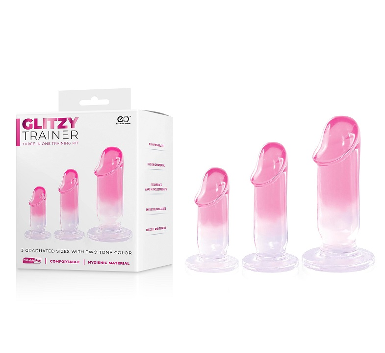 Glitzy Trainer 3 in 1 Dong Kit Pink with 3 Graduated Sizes and Two Tone Color
