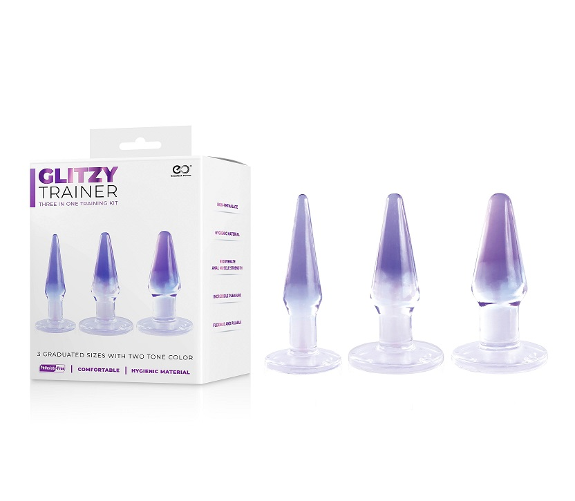 Glitzy Trainer 3 In 1 Dong 5 Inch Kit Purple With Three Graduated Sizes