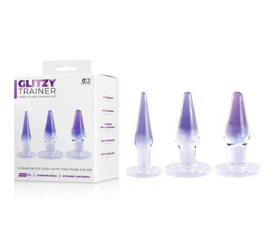 Glitzy Trainer 3 In 1 Dong 5 Inch Kit Purple With Three Graduated Sizes