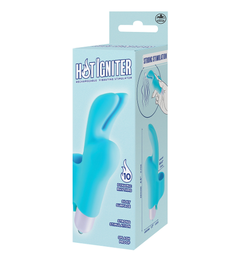 Hot Igniter Vibration Finger Sleeve Blue 4.6 Inch Silky Surface Strong Stimulation Splash Proof