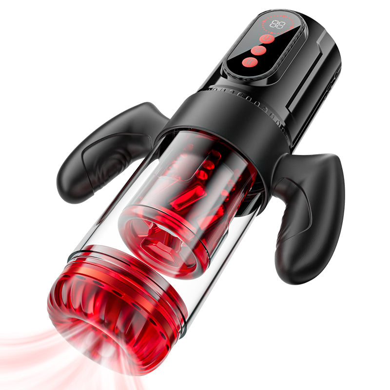 Terminator - Telescopic Rotating Male Masturbator - 9 Modes Sucking Thrusting with Handle Black Masturbation Cup