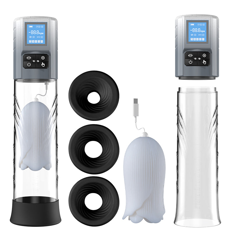 Acmejoy - Robert 2 IN 1 Powerful Vibrating Masturbator Penis Pump with Manual Mode Grey Penis Pumps