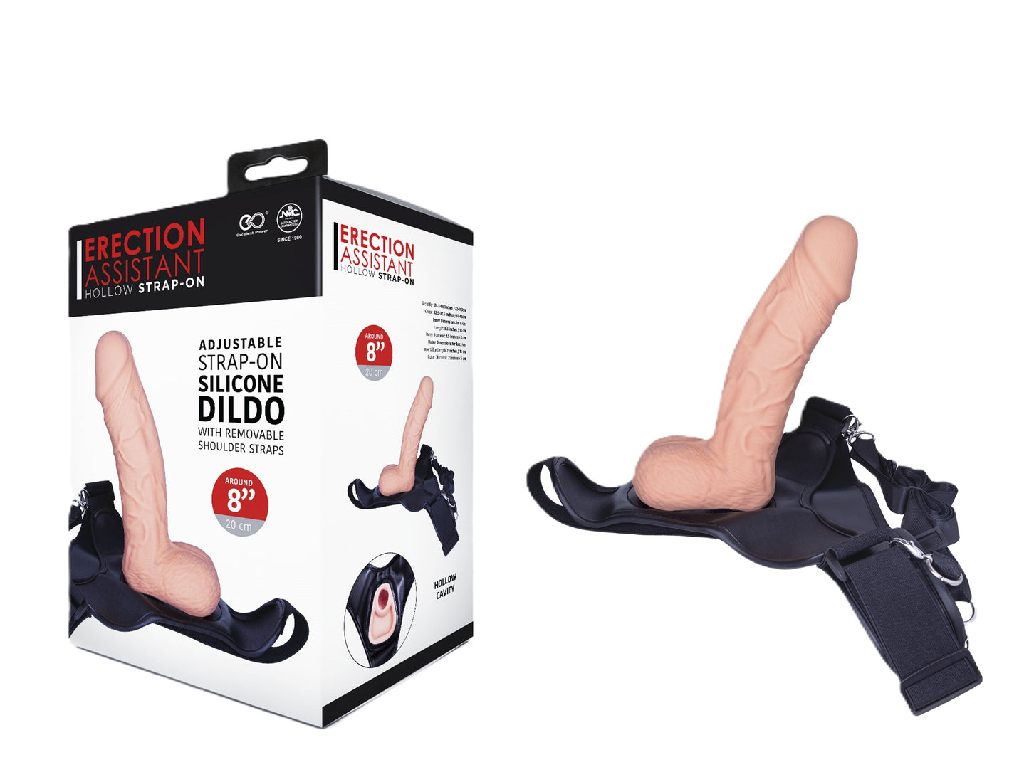 Silicone Hollow Adjustable Strap-On Dildo – 8 Inch Strap-On