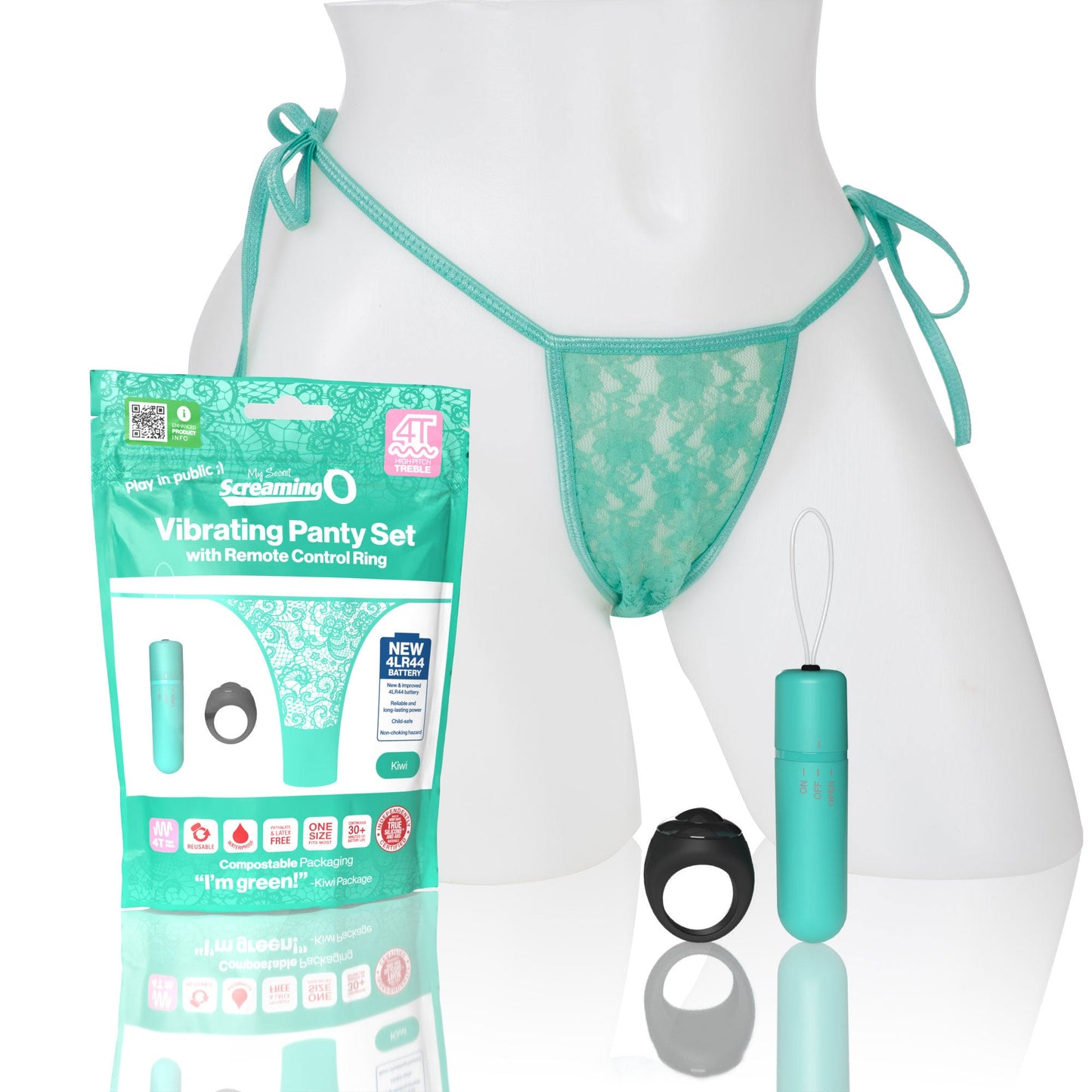 Vibrating Panty Set W/ Remote Ring 4t High Pitch Treble (Kiwi)