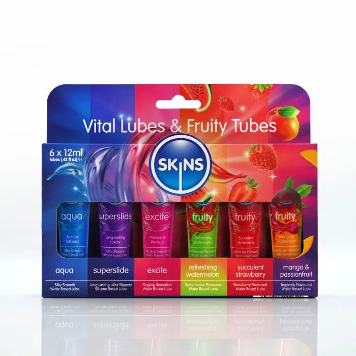 Skins Vital and Fruity Sampler Tubes 12ml 6 Pack – Flavored Lubricant Set