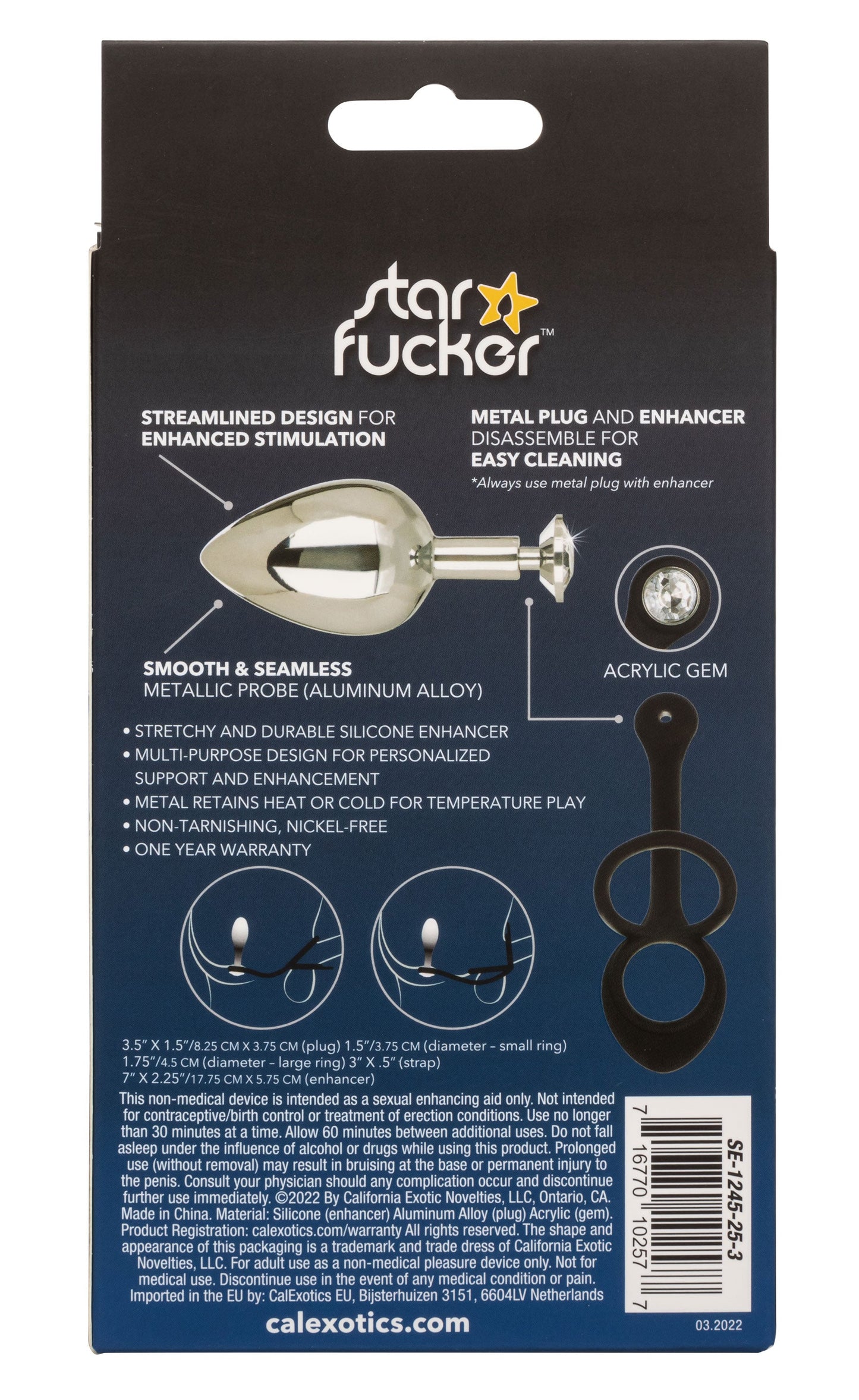 Star Fucker XL Teardrop Plug Black Silicone and Silver Metal Dual Enhancer with Sparkling Gem Accent