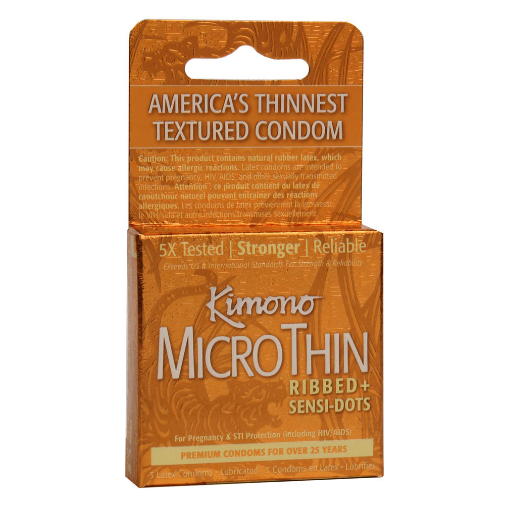 Kimono Microthin Ribbed Plus Sensi-Dots - 3 Pack