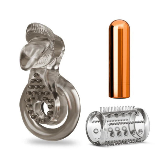 Stay Hard Vibrating Cock Ring Set with Textured Sleeve – Stamina Enhancer