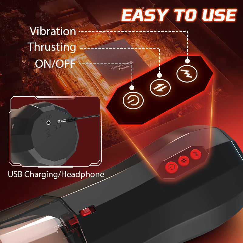 【Everted Fleshy Labia】ROKA - 5-in-1 Multifunctional Male Stroker with 5 Thrusting and Suction, 10 Vibration, and Transparent Removable Cover Masturbation Cup