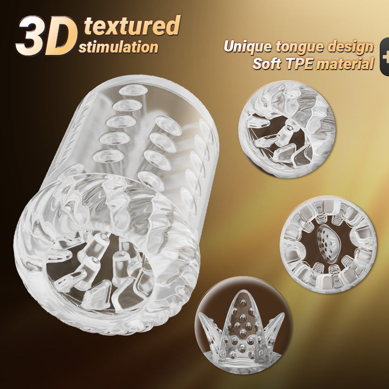 CREAMPIE - 5 IN 1 Licking Massage Thrust Rotation Vibrating Burst Stroker Masturbation Cup