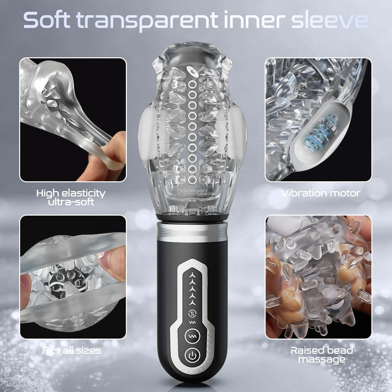 【Legs-Shaking】Amber - 5 Telescopic and Rotational 7 Vibration Realistic Lip and Mouth Touch Handheld Masturbator Masturbation Cup