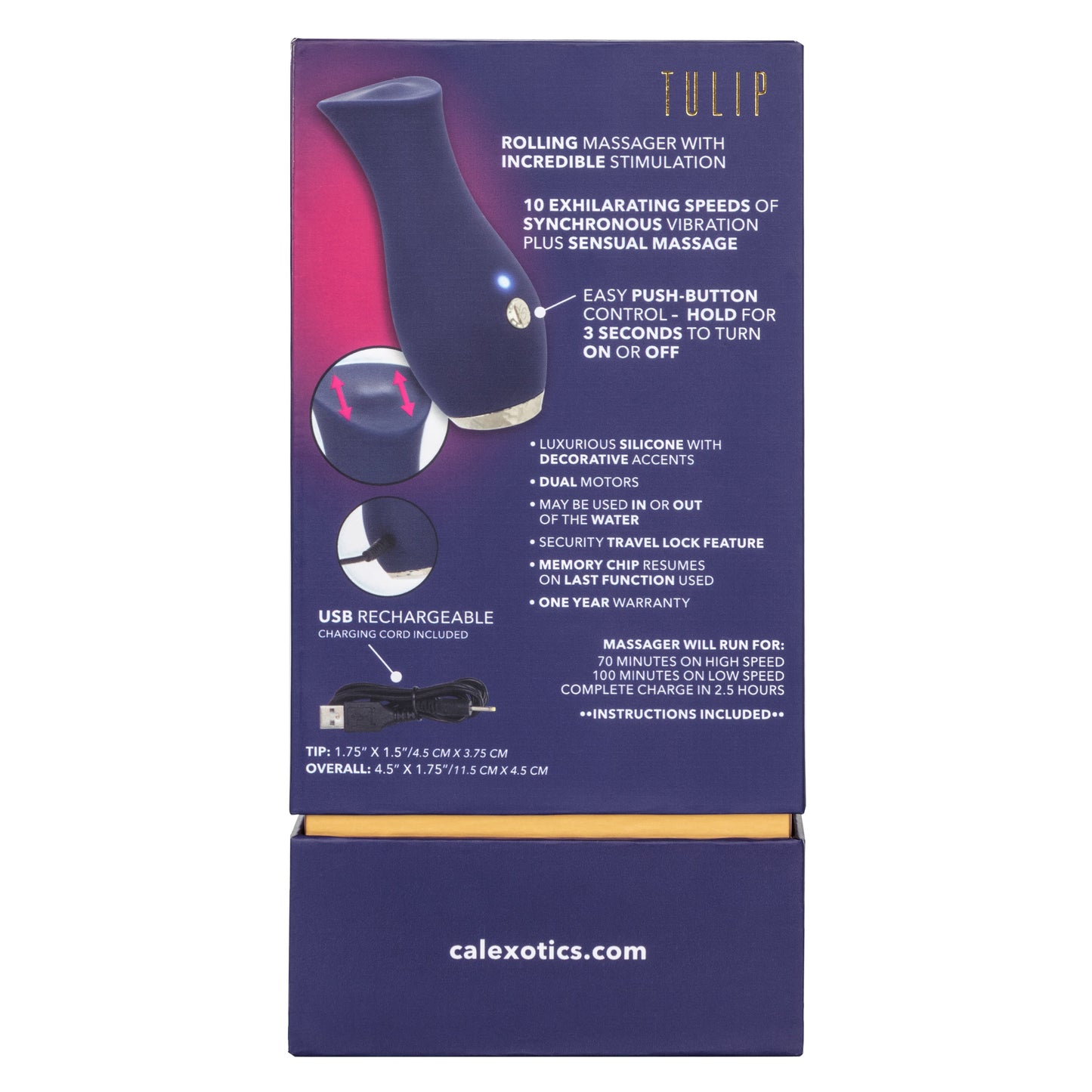 Chic Tulip Waterproof Dual Motor Rolling Massager in Navy Blue with 10 Speeds and Rechargeable