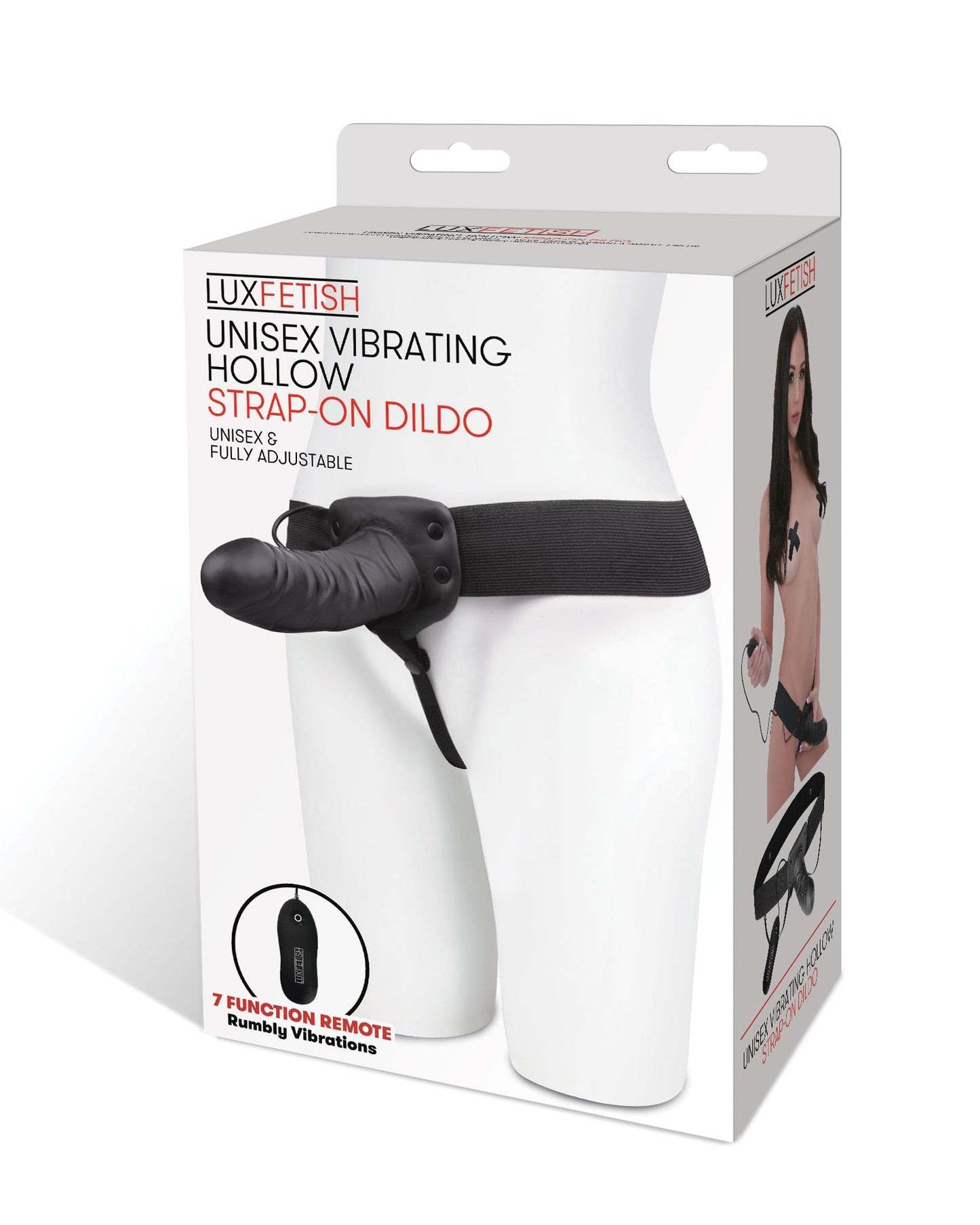 Lux Fetish Unisex Black Vibrating Hollow Strap-On Dildo 6" inch