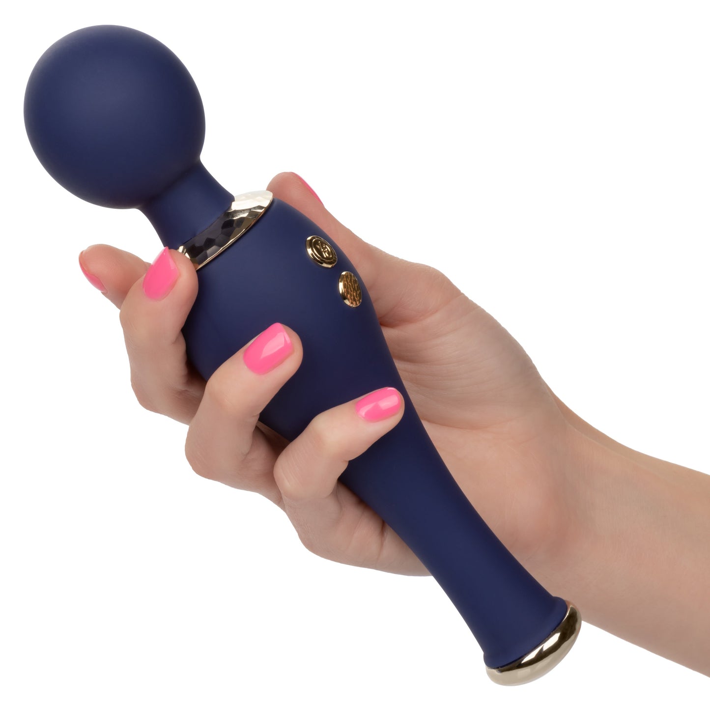 Chic Poppy Navy Blue Ultra-Plush Silicone Massager with 5 Vibration Levels and Gold Accents, Rechargeable, Waterproof