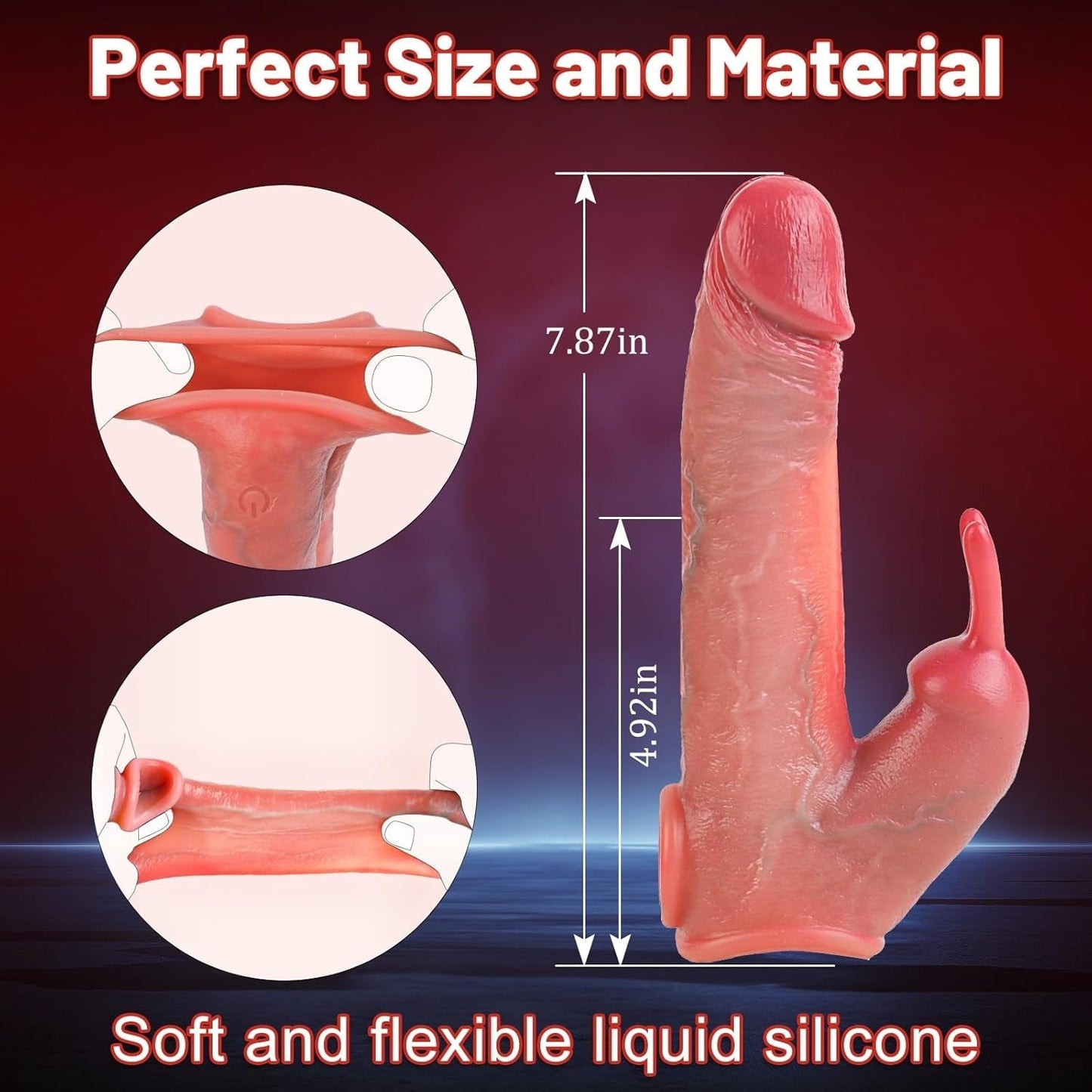 Acmejoy - Penis Enlarger Vibrator – Lifelike Penis Sleeve with Rabbit & Dual Motors Dildos