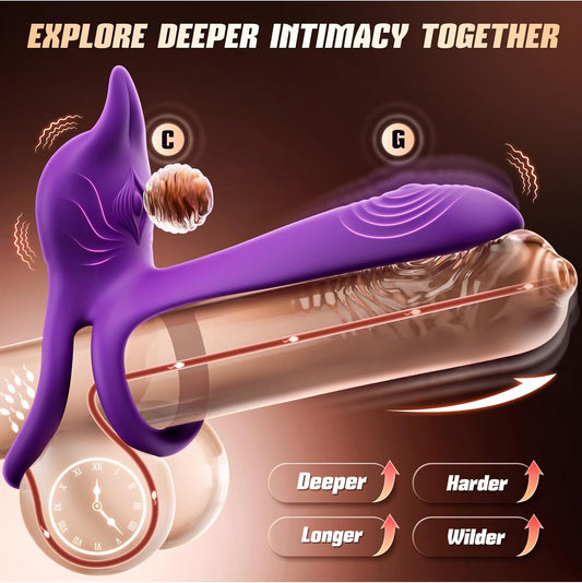 MOOLIGIRL- Fox-Shaped Clitoral Stimulator & 4.6in G Spot Vibrator, 10 Vibrations Mode Penis Rings