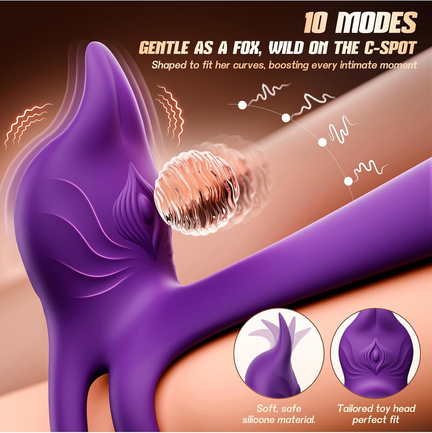 MOOLIGIRL- Fox-Shaped Clitoral Stimulator & 4.6in G Spot Vibrator, 10 Vibrations Mode Penis Rings