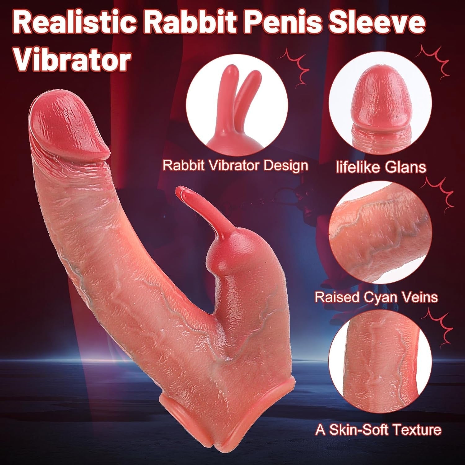 Acmejoy - Penis Enlarger Vibrator – Lifelike Penis Sleeve with Rabbit & Dual Motors Dildos