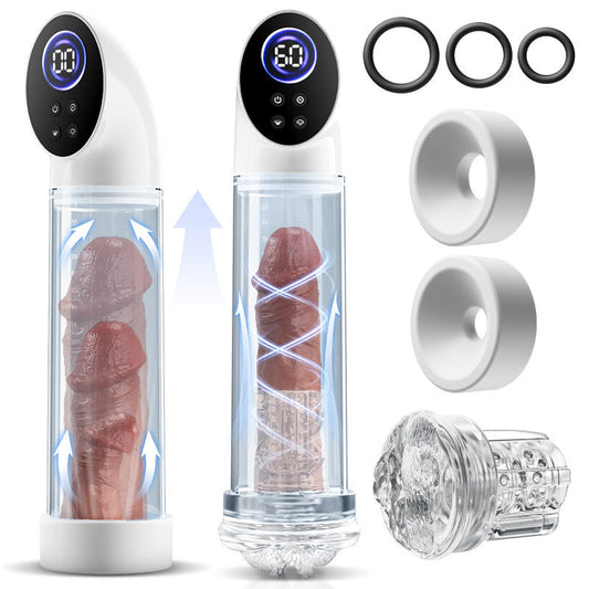 Arthur-6 Smart Suction Enlargement Pump with Transparent Sleeve,Includes 2 Silicone Sleeves & 3 Delay Rings White Penis Pumps