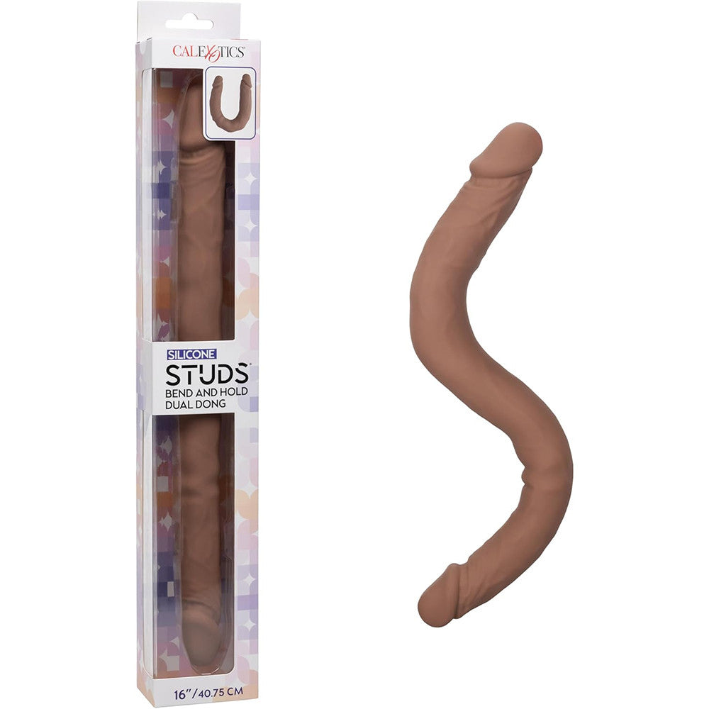 Silicone Studs Bend and Hold Dual Dong (Brown) – Premium Silicone 16 Inch Dong