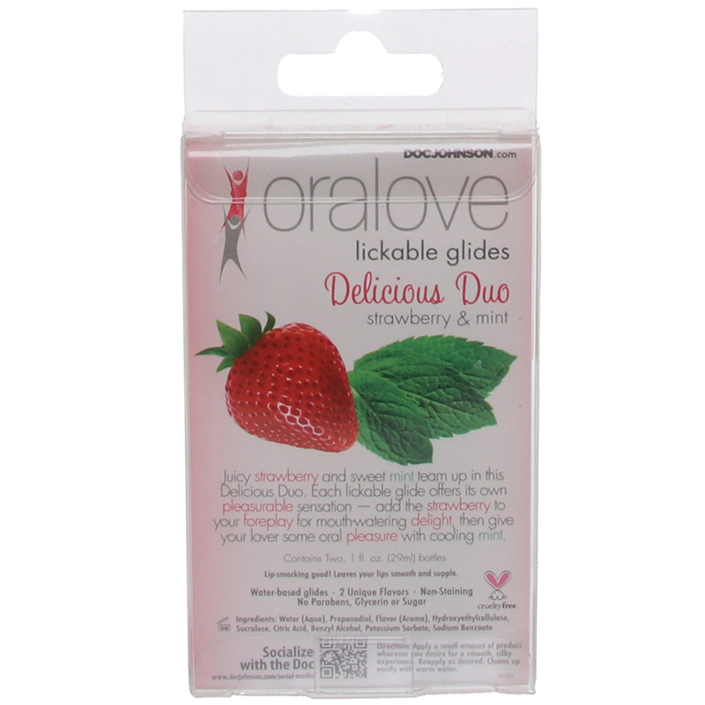 Oralove Delicious Duo Lickable Lubes in Strawberry & Mint Lubes and Lotions > Flavored Sex Lubes