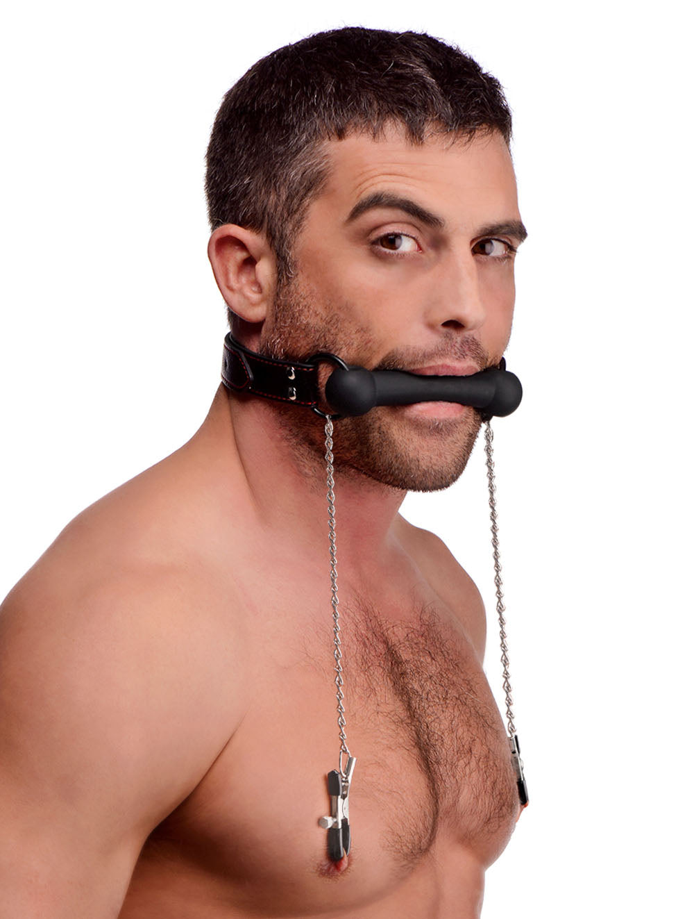Silicone Bit Gag with Adjustable Nipple Clamps – Silicone BDSM Accessory