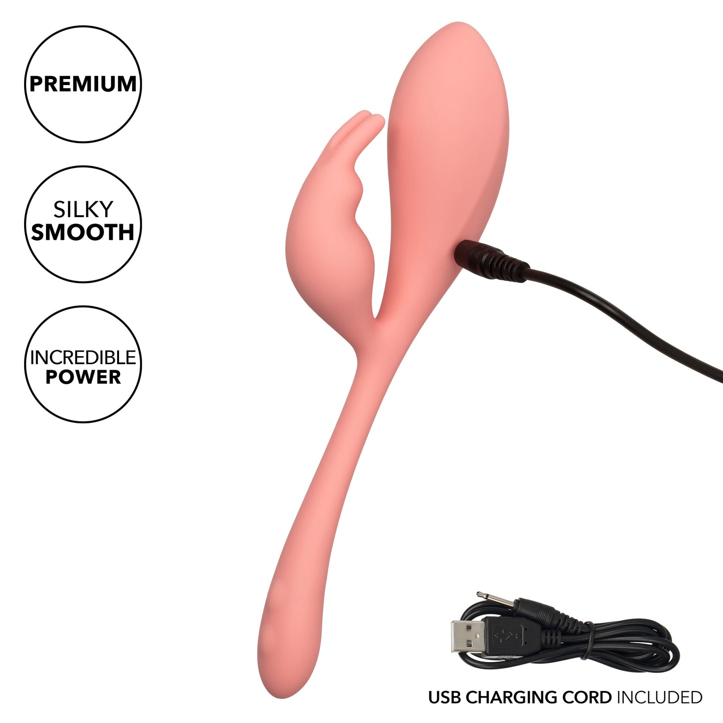 Elle Liquid Silicone Bunny Vibrator in Soft Pink with 10 Vibration Functions and Flexible Body