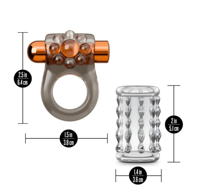 Stay Hard Vibrating Cock Ring Set With Textured Sleeve - Stamina Enhancer