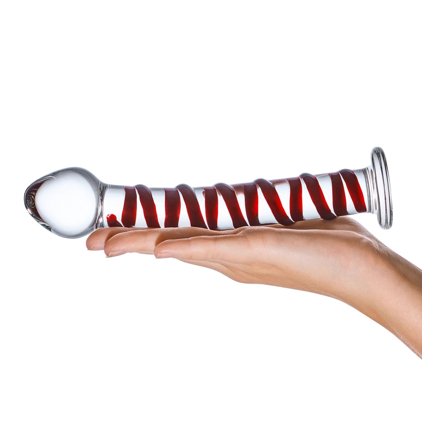 Glas 8 Inch Mr Swirly Spiral Red and Clear Glass Dildo