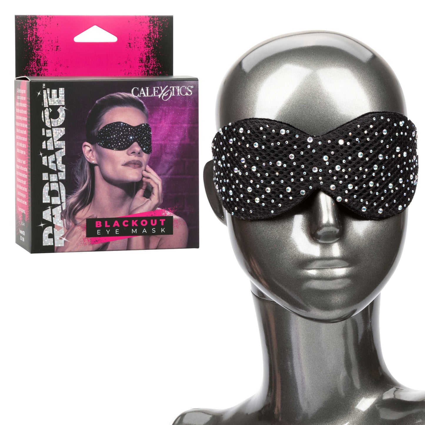Radiance Blackout Eye Mask with Black Rhinestones and Plush Lining