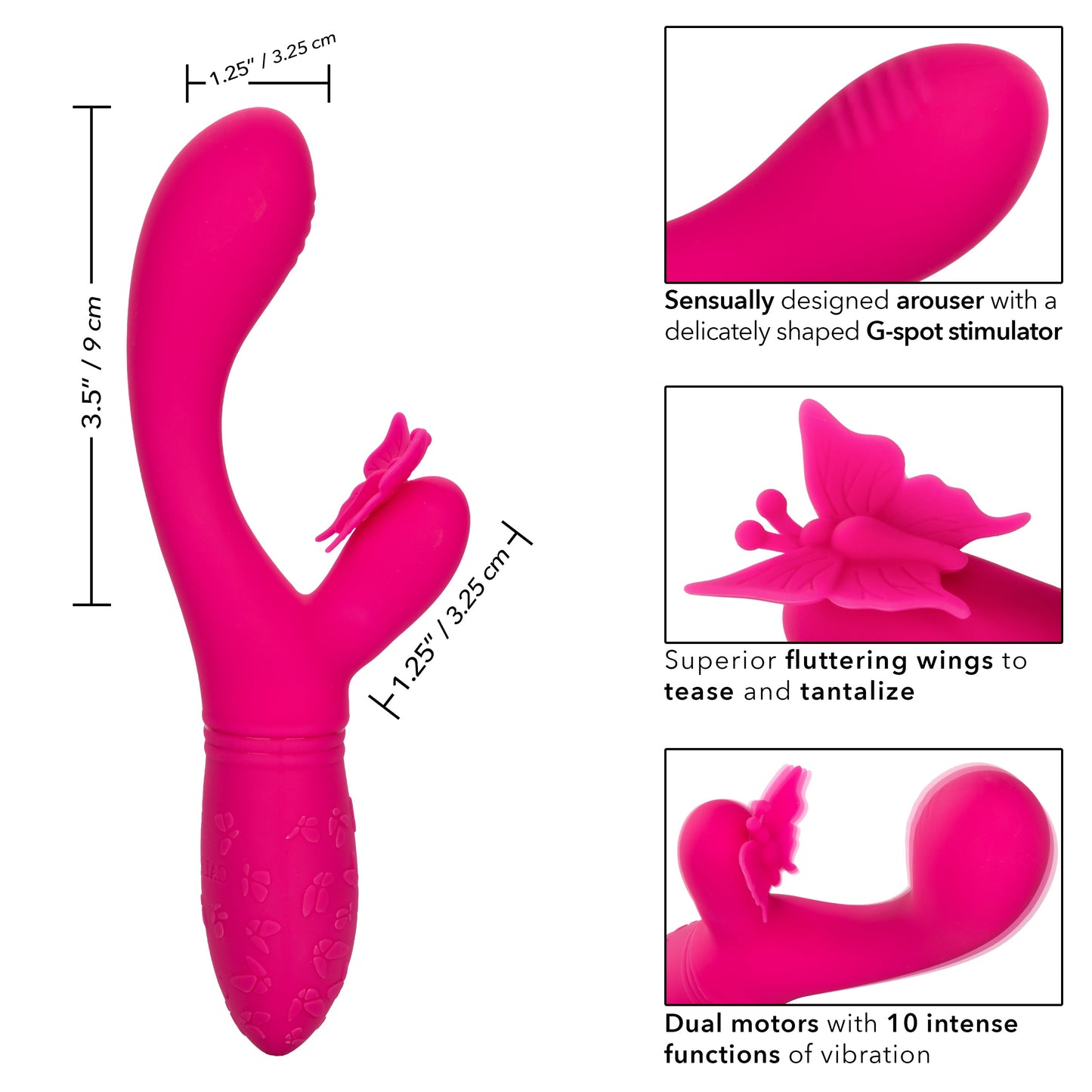 Butterfly Kiss Flutter Vibrator in Pink with 10 Vibration Functions and Dual Motors