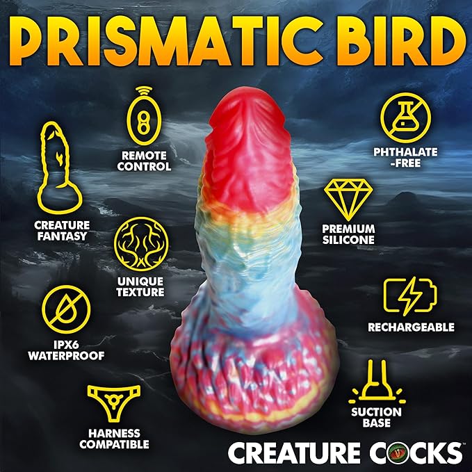 Creature Cocks Rainbow Phoenix Remote Vibrating 6.8" Silicone Dildo